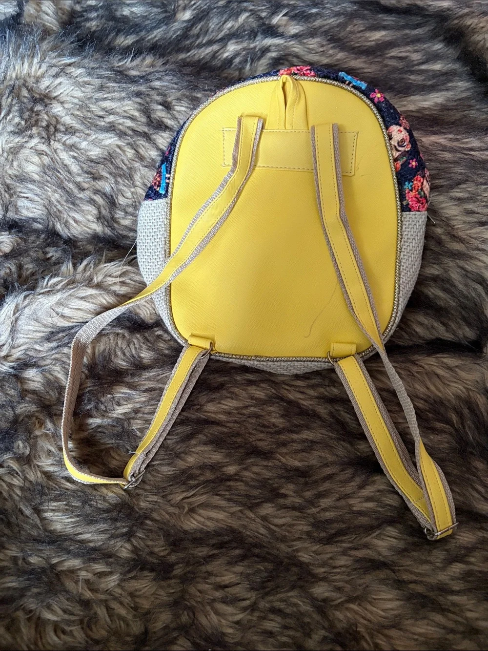 Mexican Artist Frida Kahlo Mini Backpack Animated Female Floral Yellow Woven
